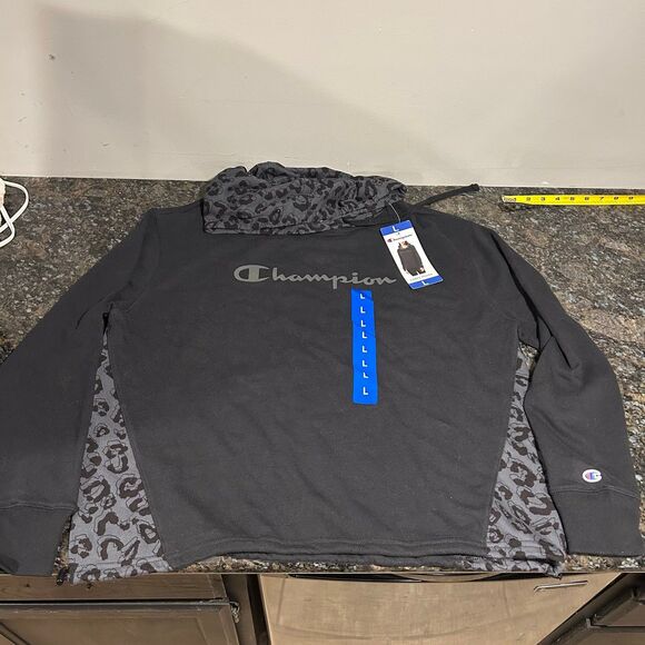 NWT Champion Black Hoodie Leopard Print Womens Large NEW! - Picture 1 of 8